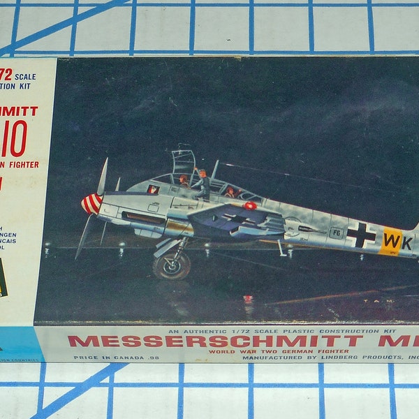 Vintage Lindberg Messerschmitt ME 410 German Fighter 1 72 Scale Model Kit 440 M