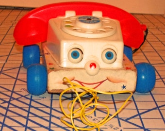 SALE! Vintage Fisher Price No. 747 Chatter Telephone Pull Toy 1967-85 Wood Base Works G