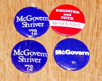 SALE! Lot of 4 McGovern Shriver 1972 Campaign + Register To Vote Pins