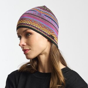 100% baby alpaca hat, multicoloured jacquard hat, knitted hat, classic unisex hat, soft and warm hat, Peruvian alpaca hat, gift