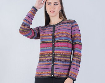 Baby alpaca cardigan,multicolor jacquard sweater,button pullovers,autumn and winter cardigans,women's jacket,knitting,handmade