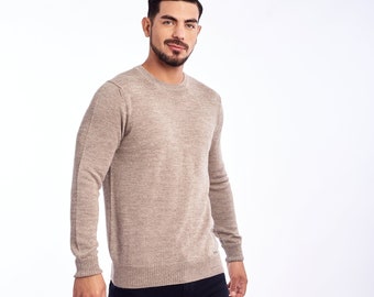 Baby alpaca sweater, knitted pullover, classic men's sweater, natural color sweaters, round neck jumper, autumn winter sweater, gift