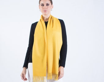 Baby alpaca scarf, fringed shawl, brushed smooth fabric wrap, mustard anti-allergic neckerchief, man and woman, soft warmer, gift