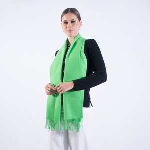 Baby alpaca scarf, fringed scarf, plain fabric wrap, green neckerchief, women's scarf, autumn winter shawl, soft warmer, gift image 1