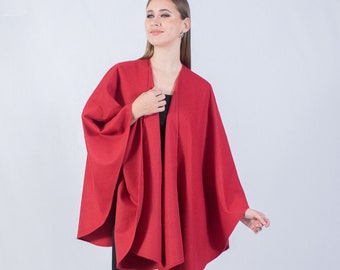 Baby alpaca cape, luxury wrap for women, oversized red cape, Peruvian alpaca ruana, classic handmade poncho, Christmas gift