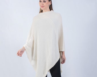 Baby alpaca poncho, knitted poncho, man woman poncho, autumn winter wrap, classic cream poncho, handmade poncho, gift