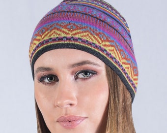 Baby alpaca hat, multicolor hat, jacquard hat, winter hat, knitted hat, hat for men and women, colorful hat