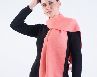 Baby alpaca scarf, fringed scarf, brushed smooth fabric wrap, anti-allergic coral neckerchief, women's scarf, soft warmer, gift