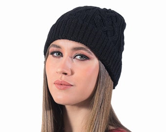 Baby alpaca hat, braid hat, hypoallergenic soft hat, black hat, winter hat,
