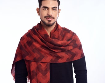 baby alpaca and silk shawl, pashmina for men and women, multicolor stole without fringe, autumn winter wrap, classic luxury shawl, jacquard shawl, gift