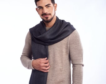 Premium alpaca pashmina, shawl for men/women, autumn/winter stole, plain fabric wrap, charcoal scarf without fringes, soft anti-allergy, gift.