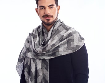 baby alpaca and silk shawl, pashmina for men and women, multicolor stole without fringe, autumn winter wrap, classic luxury shawl, jacquard shawl, gift