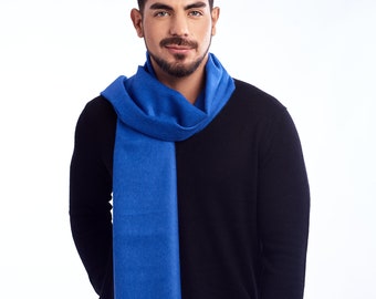 Baby alpaca scarf, fringed shawl, brushed smooth fabric wrap, anti-allergic bluish neckerchief, man and woman, soft warm, gift