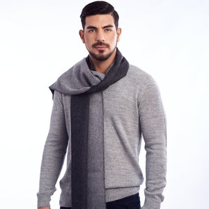 Reversible scarf, 100% baby alpaca scarf, charcoal and grey scarf, unisex classic scarf, oversized scarf, soft and warm scarf