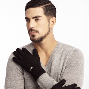 Reversible baby alpaca glove, men&#39;s and women&#39;s gloves, autumn-winter gloves, handmade gloves, hand warmers, black and beige gloves, gift