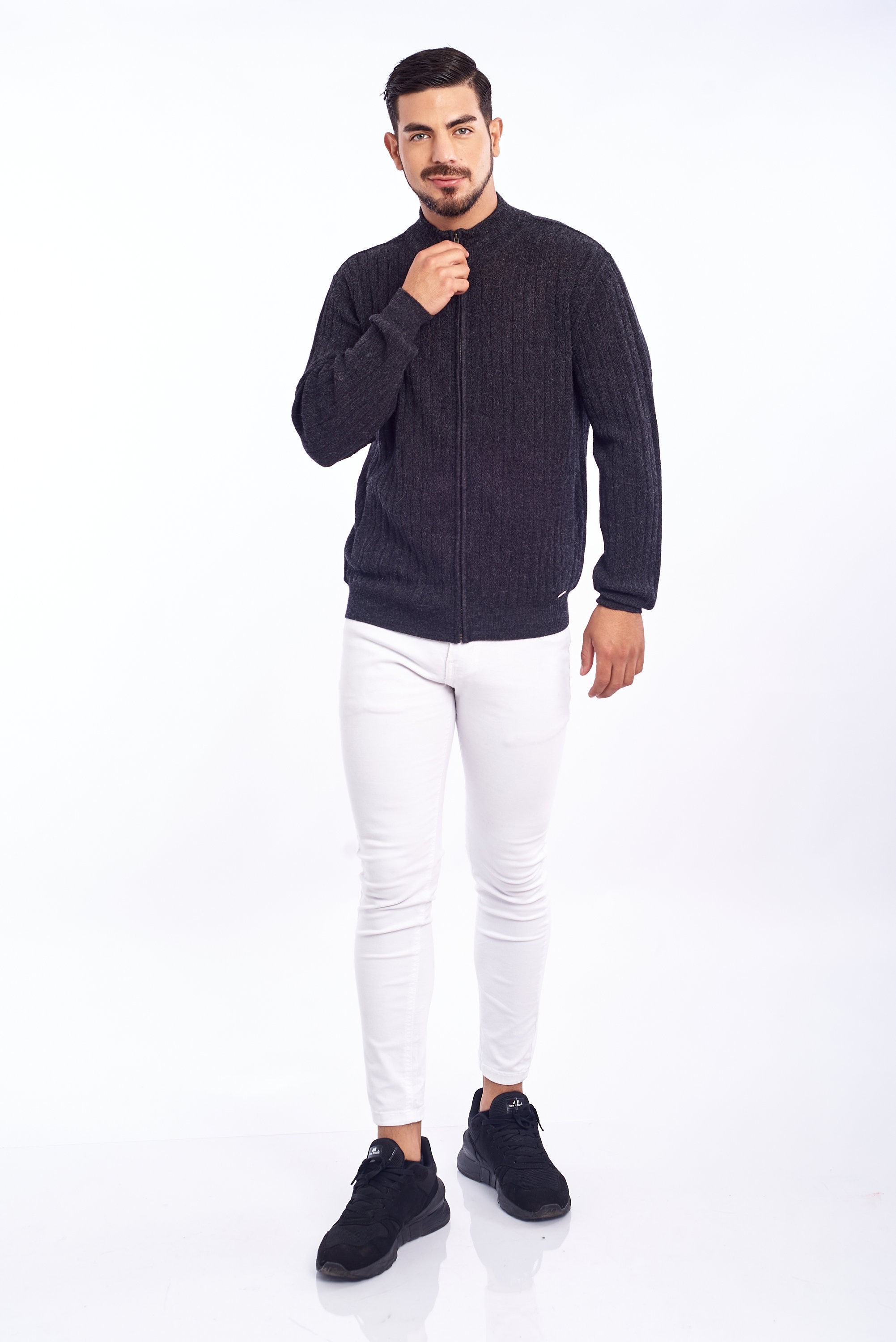 100% baby alpaca jacket, classic knit jacket, zip-up cardigan, men's jacket, cardigan with pockets, gift