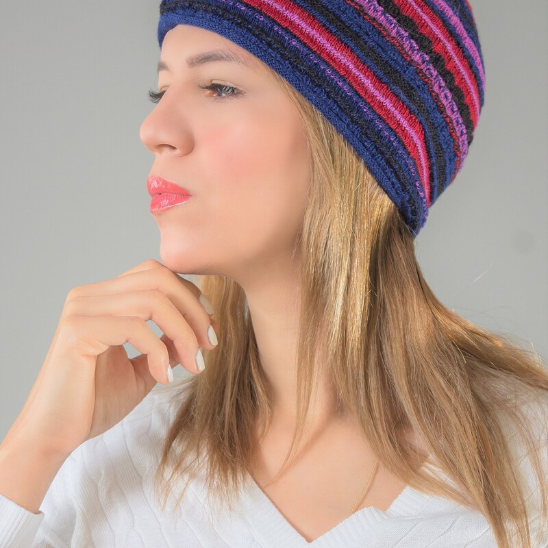 Hip & Casual Knit Hat  Cowl  Ponytail  Beanie Combo for Women Handmade 100% Cotton