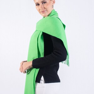 Baby alpaca scarf, fringed scarf, plain fabric wrap, green neckerchief, women's scarf, autumn winter shawl, soft warmer, gift image 5