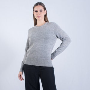 Baby alpaca sweater, plain round neck sweater, gray pullover, autumn winter jumper, knitted sweater, classic women's sweater, handmade image 2