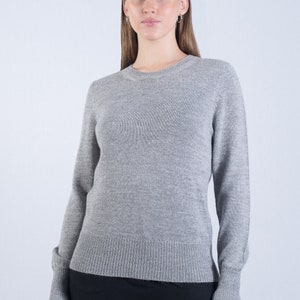 Baby alpaca sweater, plain round neck sweater, gray pullover, autumn winter jumper, knitted sweater, classic women's sweater, handmade image 3