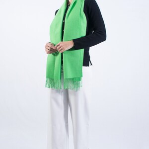 Baby alpaca scarf, fringed scarf, plain fabric wrap, green neckerchief, women's scarf, autumn winter shawl, soft warmer, gift image 2