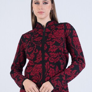 Baby alpaca cardigan, flower cardigan, knit cardigan for women, zipper jacket, black and red cardigan, soft vest. image 3