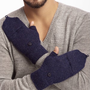 Baby alpaca mitten glove, convertible glove/mitten, fingerless glove, autumn/winter, man/woman wrist warmer, blue/melange mitten image 6