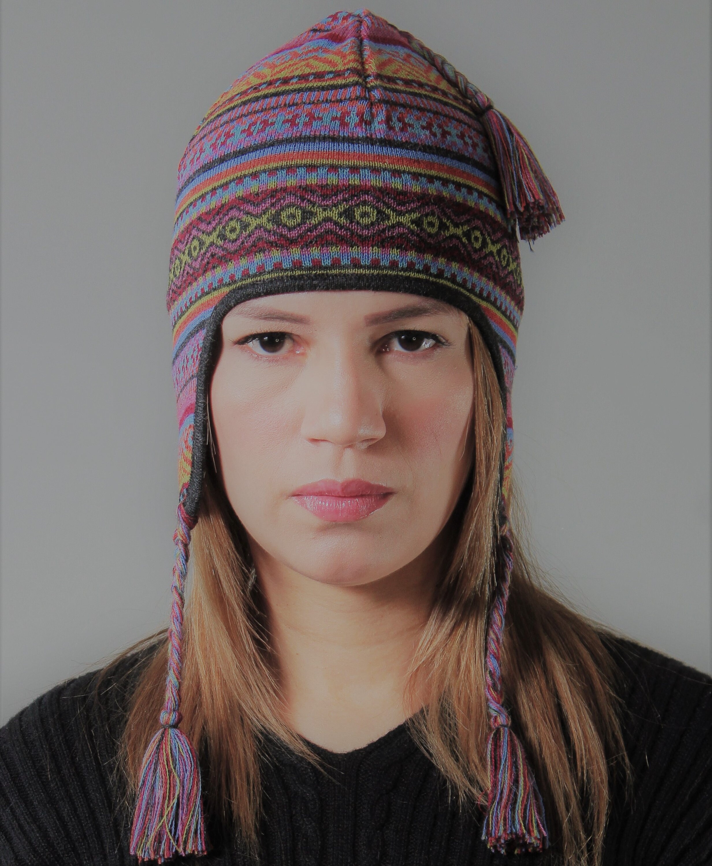 Jacquard Baby Alpaca Chullo Hat With Earflaps Handmade Pompom Chullo