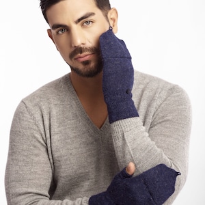 Baby alpaca mitten glove, convertible glove/mitten, fingerless glove, autumn/winter, man/woman wrist warmer, blue/melange mitten image 5