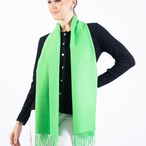 Baby alpaca scarf, fringed scarf, plain fabric wrap, green neckerchief, women's scarf, autumn winter shawl, soft warmer, gift image 4