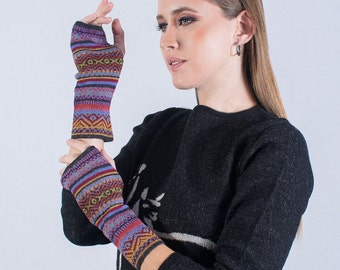 baby alpaca mittens, multicolor Jacquard mittens, hand warmers, fingerless gloves for men and women, autumn winter mittens, handmade