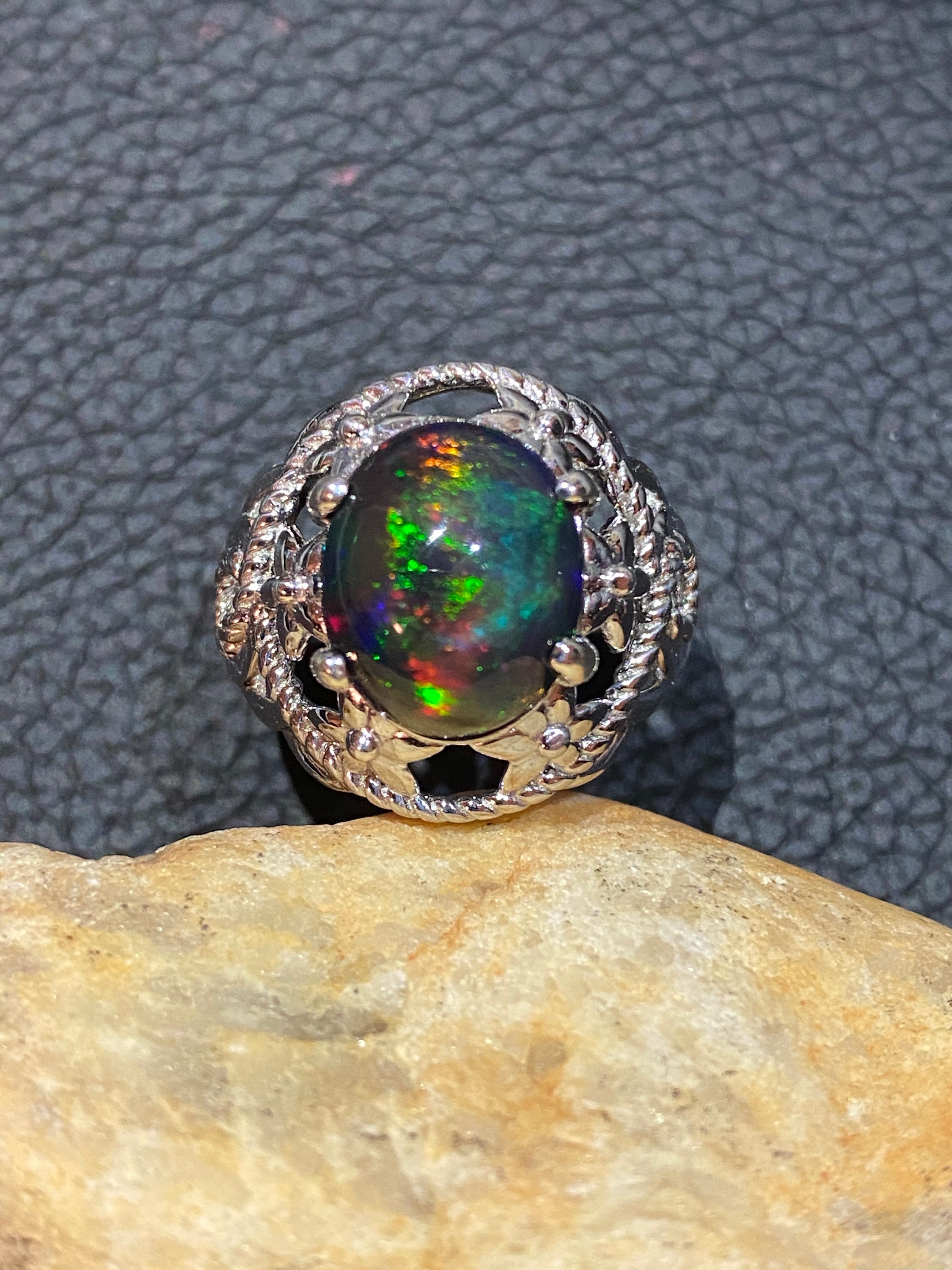 4.45 CT Natural Black Opal in Solid 925 Sterling Silver Men - Etsy