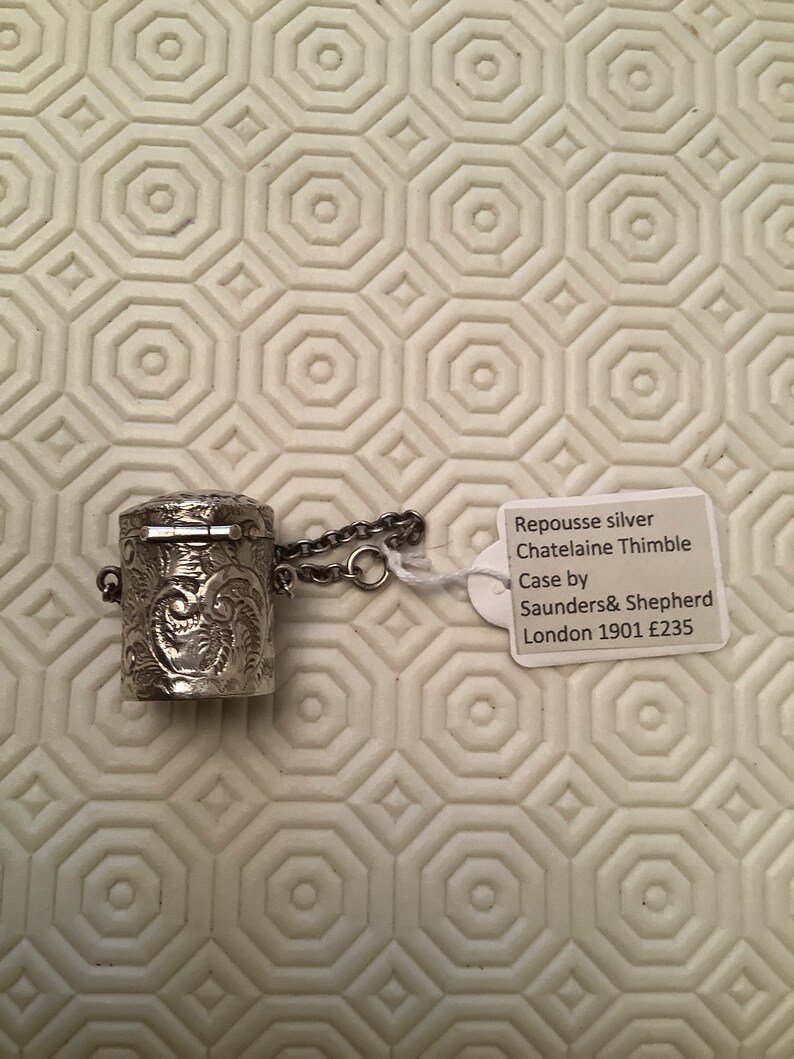 An Early Edwardian Silver Thimble Holder With Chain Etsy