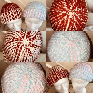 His and Her Sizes, Two-coloured basic brioche knitting pattern for a reversible woolly hat