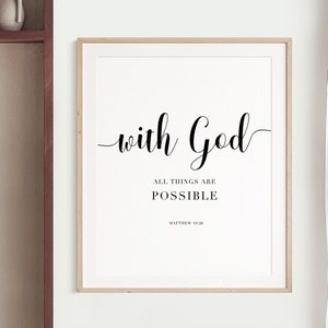 Matthew 19:26, With God All Things Are Possible Wall Art | Scripture Wall Art | Bible Verse Print | Home Decor | Instant Download