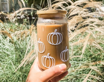 Niedliche Kürbis-Kaffeeglas-Dosenschale, 16-Unzen-Herbstkürbis-Bierdosenglas, ästhetische Kürbisglasdose, Herbstglasdose, Thanksgiving & Weihnachtsgeschenk