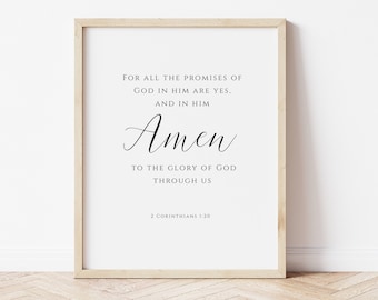 2 Korinther 1:20, Amen, Bibel Vers Wand Kunst | Schrift Wandkunst | Minimalistische Wandkunst | Christliches Raumdekor | Schriftdrucke