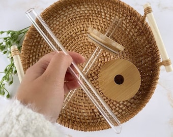 Bamboo Mason Jar Lid with Boba Glass Straw