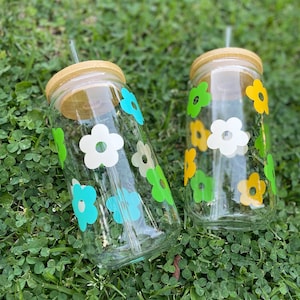 Daisy Flower Beer Can Glass: Retro Iced Coffee Cup