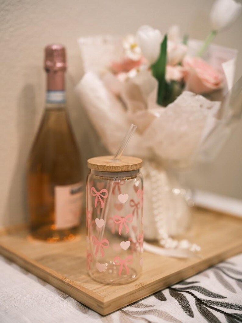 Pink Bow Glass Can: Coquette Iced Coffee Tumbler (16 Oz) - Etsy