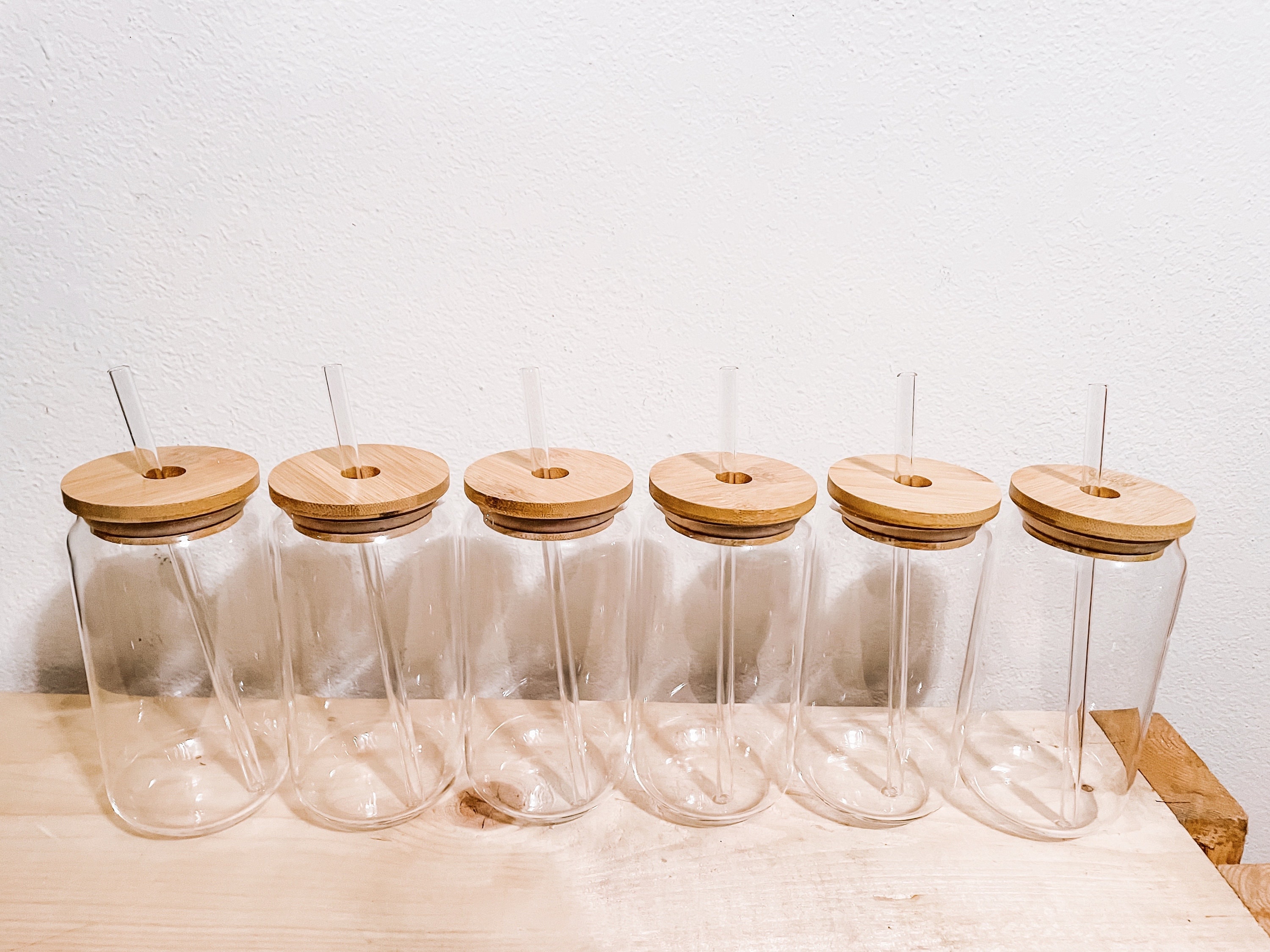 Wholesale Beer Can Glass With Bamboo Lids and Glass Straws Etsy