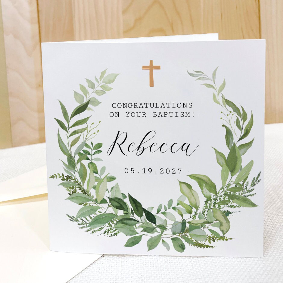 Personalized Greenery Baptism Card Congratulations Baptism Etsy