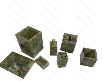 Buy Green Fluorite Healing Crystal Stones Bathroom Accessories Set | Bath Set for Luxury Bathroom Decor | Set of 7 Pcs for Home Decor |