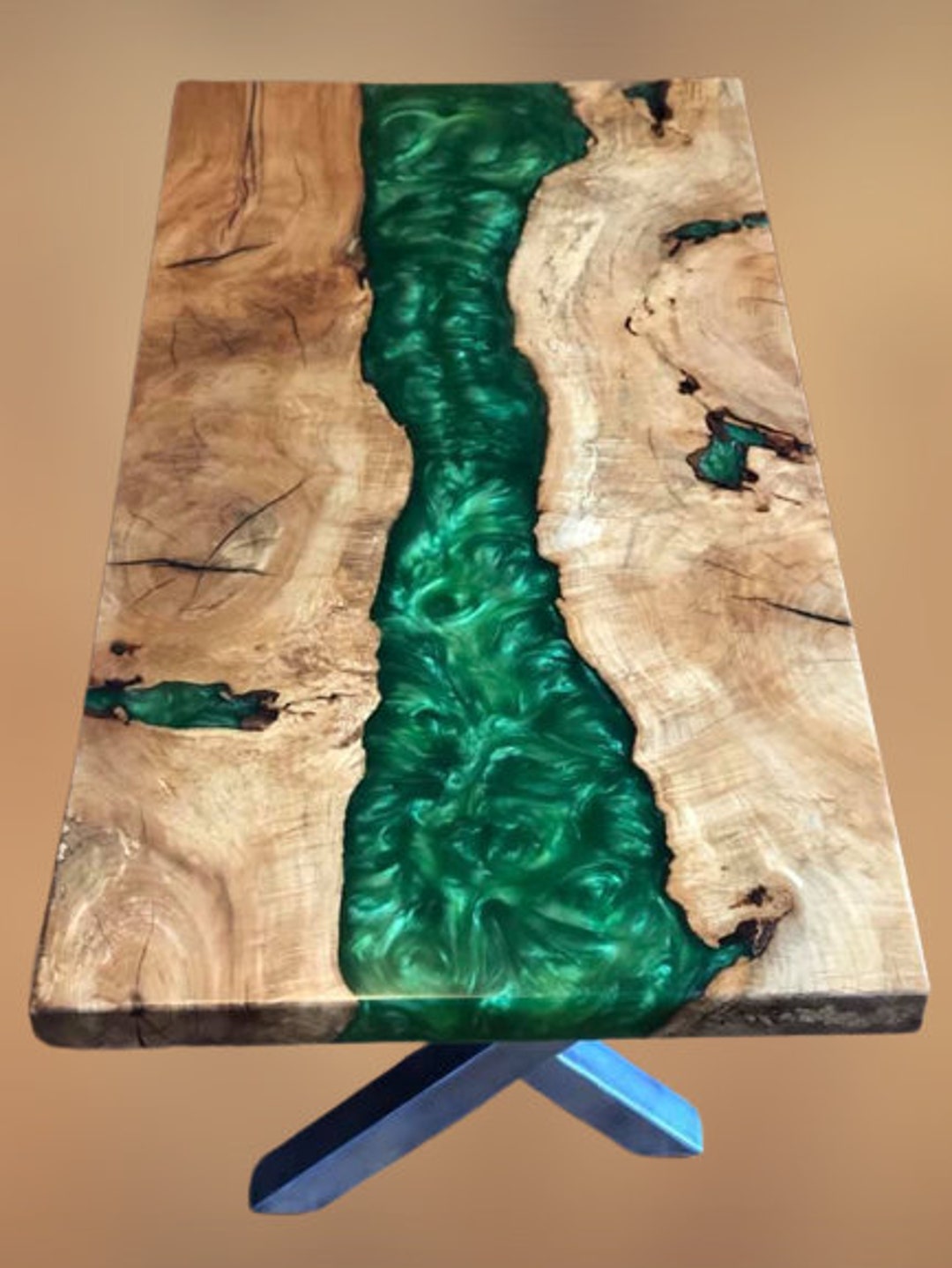 Green Epoxy Table Top Live Edge Table Top Office Counter Top Etsy