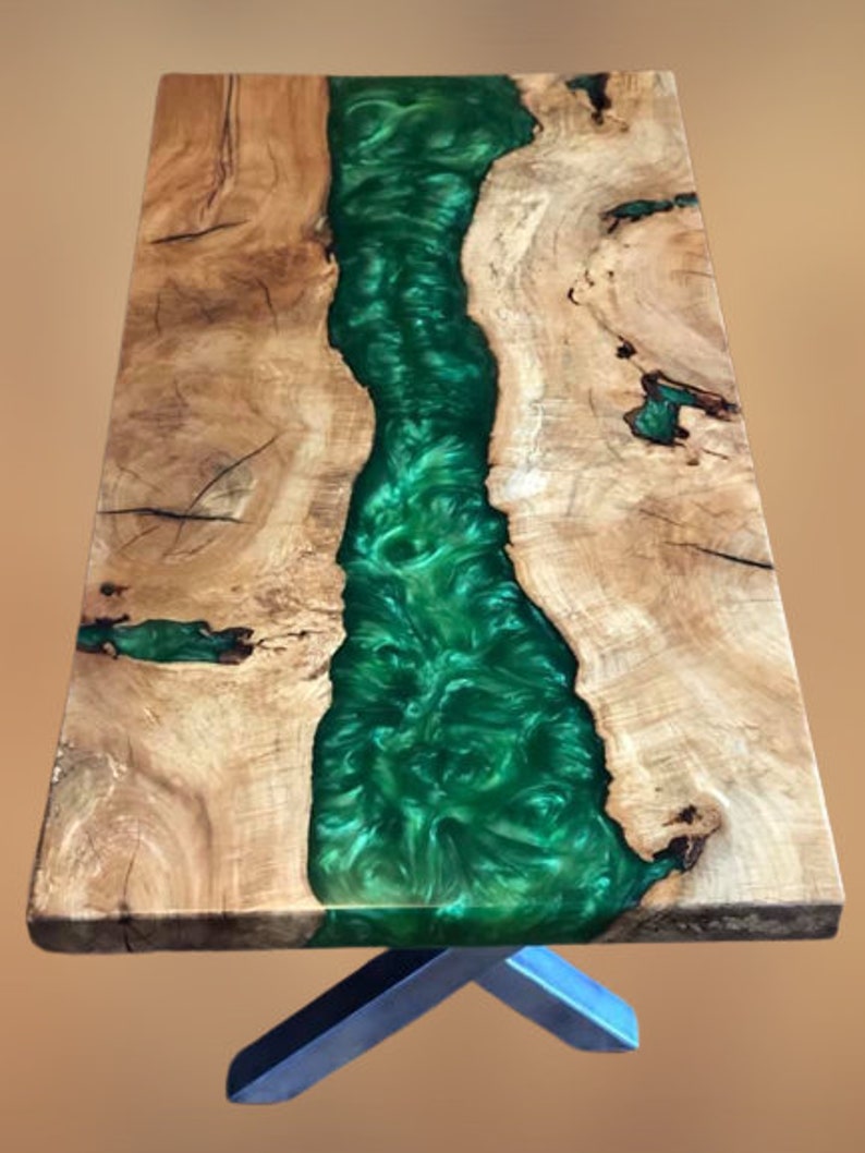 Green Epoxy Table Top Live Edge Table Top Office Counter Top Etsy