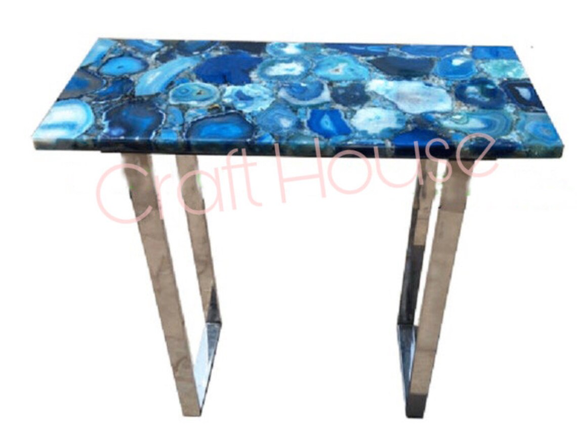 Blue Agate Console Tableblue Agate Table Top Agate Coffee Etsy