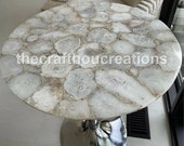 Customize White Agate Precious Stone Couch Sofa Side End Coffee Center Table Top for Home Entryway Decors