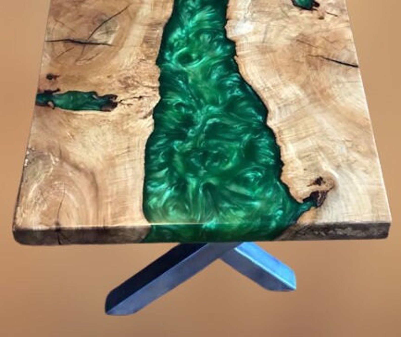 Green Epoxy Table Top Live Edge Table Top Office Counter Top Etsy