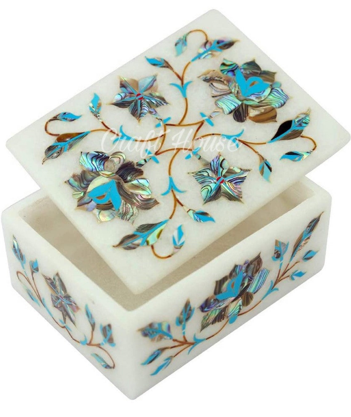 Rectangular White Marble Inlay Trinket Jewelry Box Inlaid with Etsy