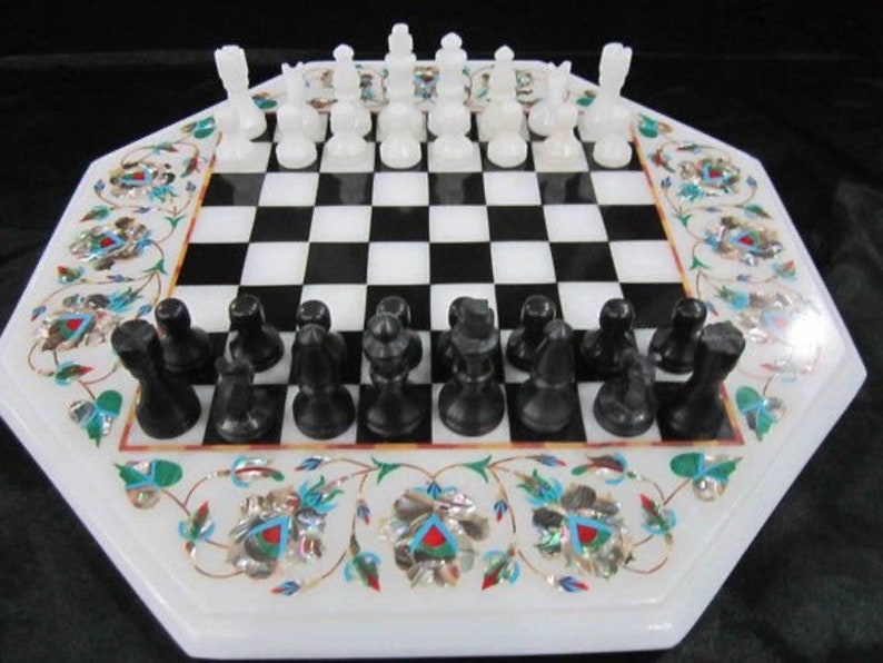 Chess Board Octagonal Shape Marble Inlay Work Pietra Dura Art Etsy